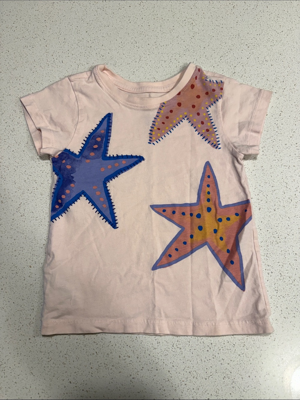 Tea Collection Pink Tee with Colorful Starfish Graphics